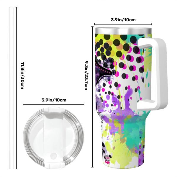 Tumbler mit Hundemotiv Mäusi - Edelstahl, Becher, 1L, mit Strohhalm, bunt, Motive in Digitaler Popart, AmStaff, Staffordshire, SOKA, Listenhund